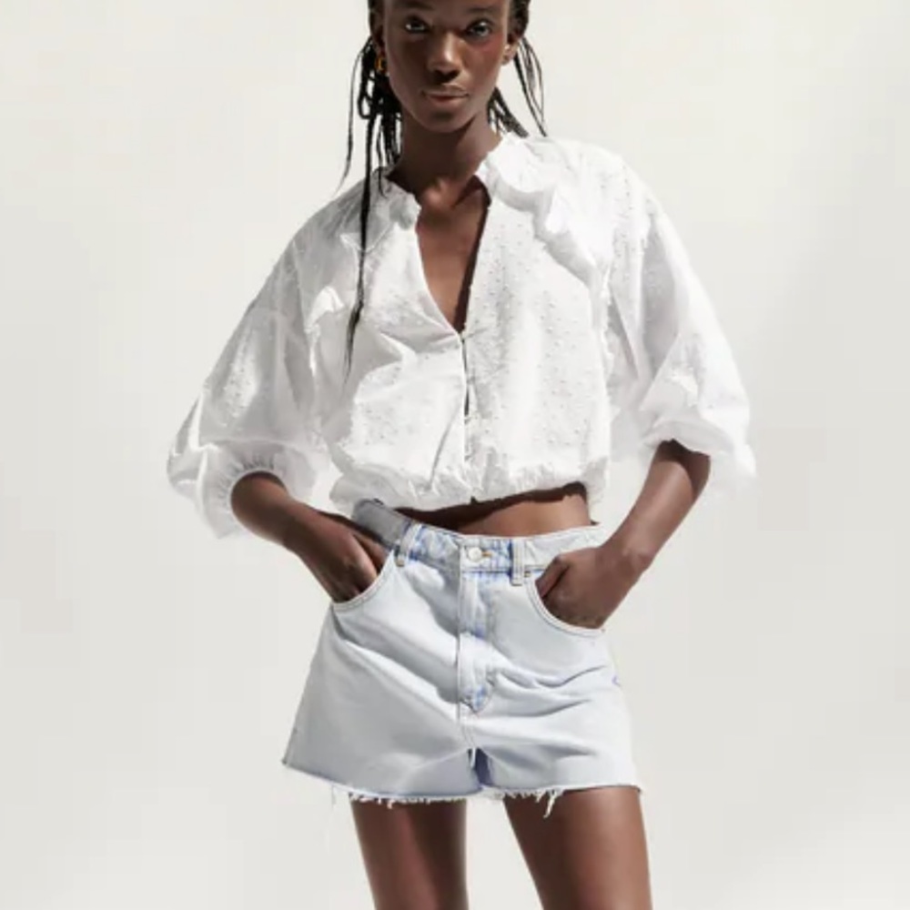 Embroidered White Ruffle top